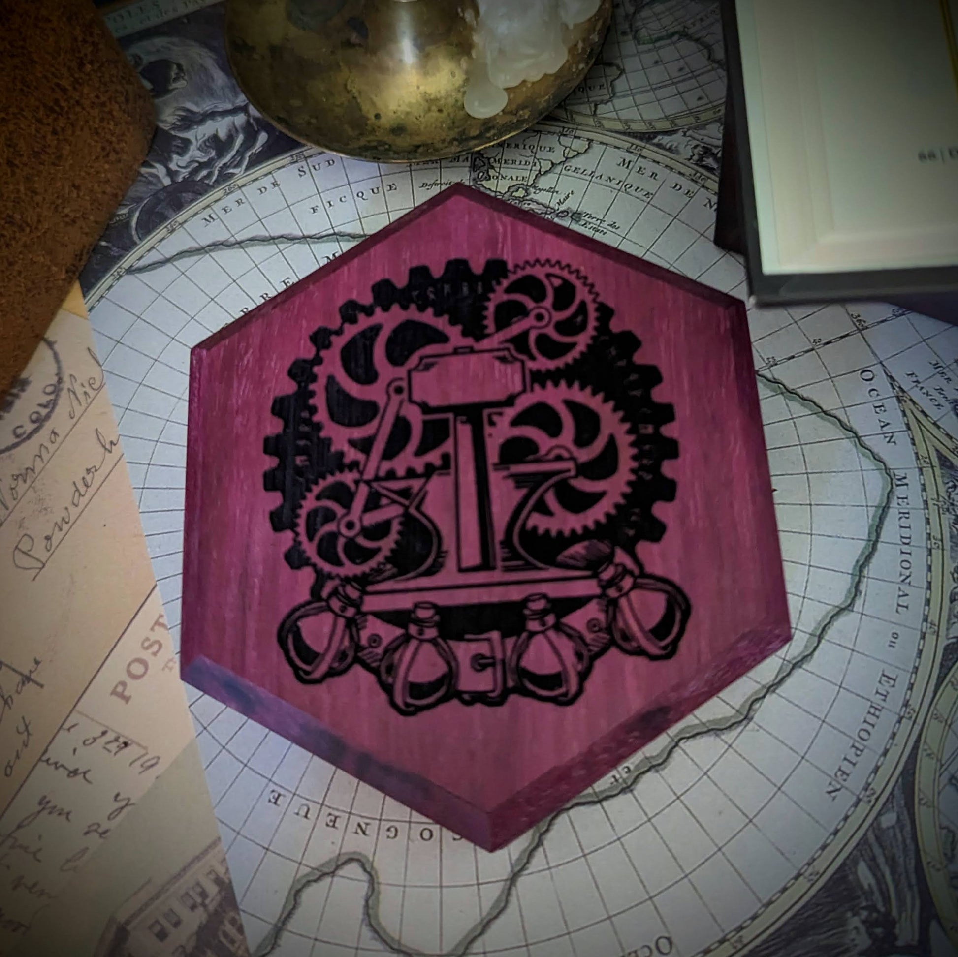 Hardwood Hex  Dice Box | Handcrafted Hardwood and Leather Dice Box and Rolling Tray for Tabletop games like Dungeons and Dragon | D&D