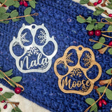 Personalized Cat Ornament with Snowflake | Modern Kitten Paw Print Christmas Gift | Custom Pet Decoration