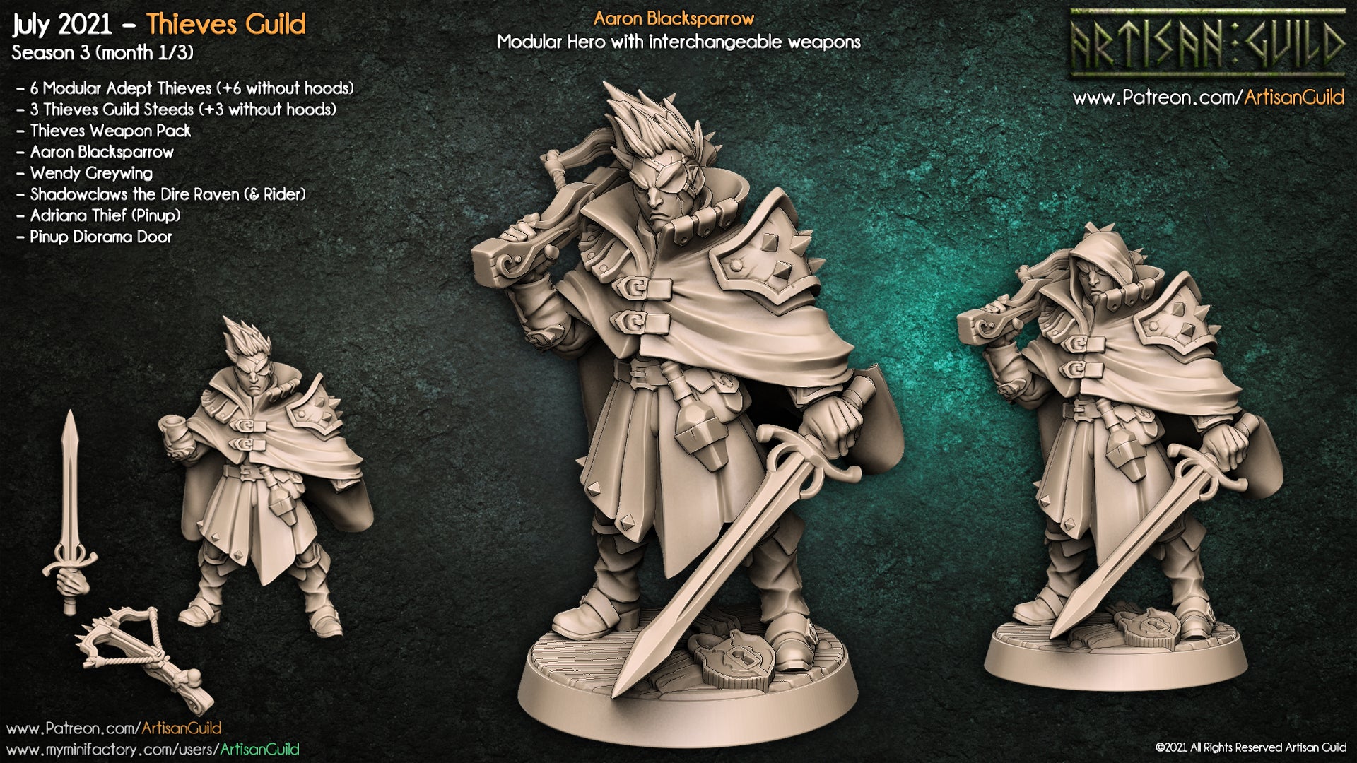 Aaron Blacksparrow | Human Rogue | Hunter | Thieves Guild miniature for Tabletop games like D&D and War Gaming