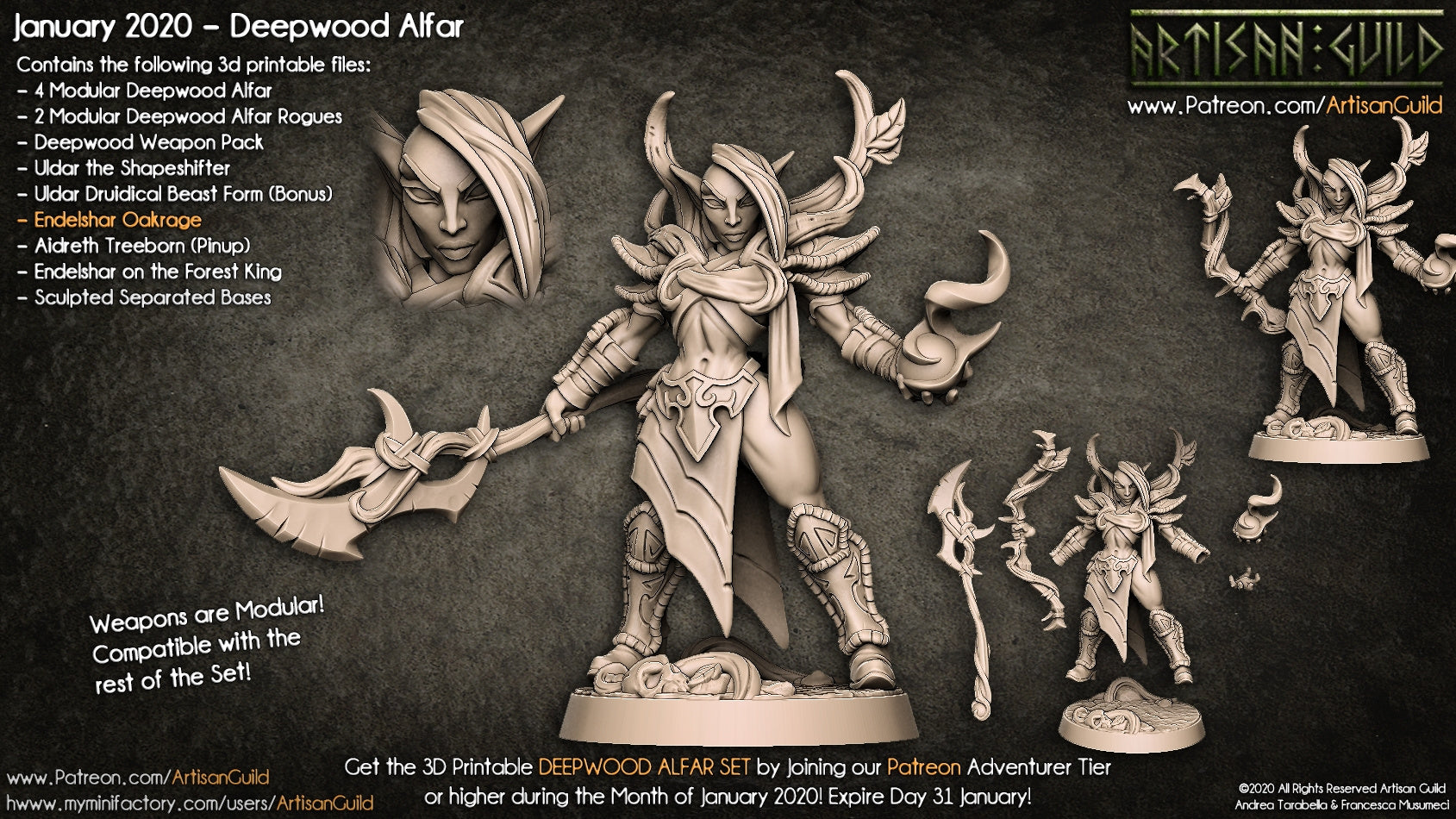 Endelshar Oakrage | Deepwood Alfar Ranger miniature for Tabletop games like D&D and War Gaming