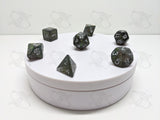 Twilight Lichen | 7pc Dice Set | Green / Silver / Silver Numbers | For D&D and other Tabletop Games