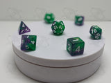 Witches Brew | 7pc Dice Set | Green / Purple / White Numbers | For D&D and other Tabletop Games