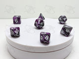 Warlocks Ambition | 7pc Dice Set | Purple / Silver / Black / White Numbers | For D&D and other Tabletop Games