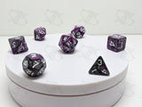 Warlocks Ambition | 7pc Dice Set | Purple / Silver / Black / White Numbers | For D&D and other Tabletop Games