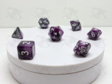 Warlocks Ambition | 7pc Dice Set | Purple / Silver / Black / White Numbers | For D&D and other Tabletop Games