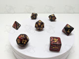 Shadow Flame | 7pc Dice Set | Red / Black / Gold Numbers | For D&D and other Tabletop Games