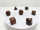 Shadow Flame | 7pc Dice Set | Red / Black / Gold Numbers | For D&D and other Tabletop Games