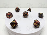 Shadow Flame | 7pc Dice Set | Red / Black / Gold Numbers | For D&D and other Tabletop Games