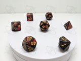 Shadow Flame | 7pc Dice Set | Red / Black / Gold Numbers | For D&D and other Tabletop Games