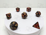 Shadow Flame | 7pc Dice Set | Red / Black / Gold Numbers | For D&D and other Tabletop Games