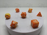 Wall of Fire | 7pc Dice Set | Orange / Yellow / White Numbers | For D&D and other Tabletop Games