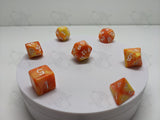 Wall of Fire | 7pc Dice Set | Orange / Yellow / White Numbers | For D&D and other Tabletop Games