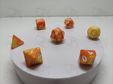 Wall of Fire | 7pc Dice Set | Orange / Yellow / White Numbers | For D&D and other Tabletop Games