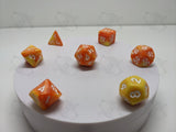 Wall of Fire | 7pc Dice Set | Orange / Yellow / White Numbers | For D&D and other Tabletop Games