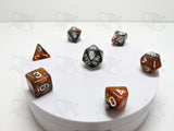 Rusted Blade | 7pc Dice Set | Orange / Silver / White Numbers | For D&D and other Tabletop Games