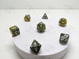 Venomfang | 7pc Dice Set | Yellow / Green / Silver | For D&D and other Tabletop Games