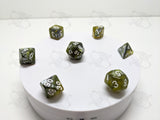 Venomfang | 7pc Dice Set | Yellow / Green / Silver | For D&D and other Tabletop Games