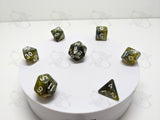 Venomfang | 7pc Dice Set | Yellow / Green / Silver | For D&D and other Tabletop Games