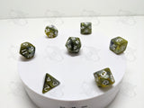 Venomfang | 7pc Dice Set | Yellow / Green / Silver | For D&D and other Tabletop Games