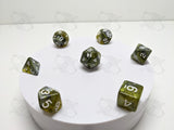 Venomfang | 7pc Dice Set | Yellow / Green / Silver | For D&D and other Tabletop Games