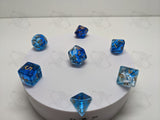 Sunken Depths | 7pc Dice Set | Clear / Blue / Gold Numbers | D&D and other Tabletop Games