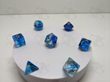 Sunken Depths | 7pc Dice Set | Clear / Blue / Gold Numbers | D&D and other Tabletop Games