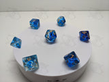 Sunken Depths | 7pc Dice Set | Clear / Blue / Gold Numbers | D&D and other Tabletop Games