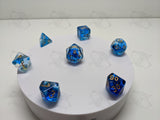 Sunken Depths | 7pc Dice Set | Clear / Blue / Gold Numbers | D&D and other Tabletop Games