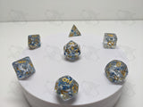 Winters Flurries | 7pc Dice Set | Clear | Blue and Silver Flakes | For D&D and other Tabletop Games