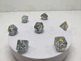 Winters Flurries | 7pc Dice Set | Clear | Blue and Silver Flakes | For D&D and other Tabletop Games