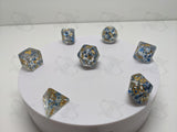 Winters Flurries | 7pc Dice Set | Clear | Blue and Silver Flakes | For D&D and other Tabletop Games