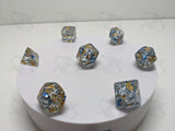 Winters Flurries | 7pc Dice Set | Clear | Blue and Silver Flakes | For D&D and other Tabletop Games