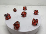 Rubys Ash | 7pc Dice Set | Red / Silver Numbers | For D&D and other Tabletop Games