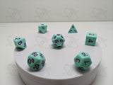 Tiffany's Treasure | 7pc dice Set | Teal / Purple Numbers | For D&D and other Tabletop Games