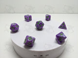 Last Laugh | 7pc Dice Set | Purple Pearl / Green Font | For D&D and other Tabletop Games