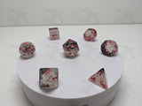 Checkmate | 7pc Dice Set | Clear Black and White / Pink Numbers | For D&D and other Tabletop Games| 7pc Dice Set