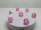 Rose Quartz | 7pc Dice Set | Pink Resin / White Numbers | For D&D and other Tabletop Games
