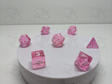 Rose Quartz | 7pc Dice Set | Pink Resin / White Numbers | For D&D and other Tabletop Games