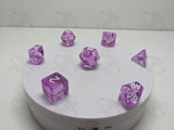 Amethyst Dream | 7pc Dice Set | Pink Resin / White Font | For D&D and other Tabletop Games