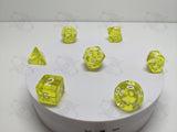 Sun Kissed | 7pc Dice Set | Yellow / White Numbers | For D&D and other Tabletop Games