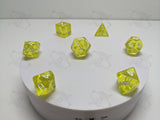 Sun Kissed | 7pc Dice Set | Yellow / White Numbers | For D&D and other Tabletop Games