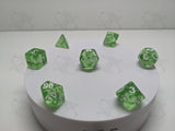 Peridot Point | 7pc Dice Set | Green Resin / White Numbers | For D&D and other Tabletop Games