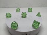 Peridot Point | 7pc Dice Set | Green Resin / White Numbers | For D&D and other Tabletop Games