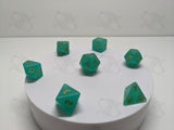 Shimmering Seafoam | 7pc Dice Set | Teal / Gold Numbers | For D&D and other Tabletop Games