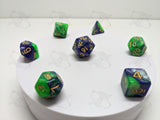 Polluted Waters | 7pc Dice Set | Green / Blue / Gold Numbers | For D&D and other Tabletop Games