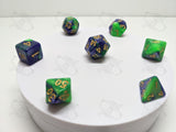 Polluted Waters | 7pc Dice Set | Green / Blue / Gold Numbers | For D&D and other Tabletop Games