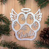 Memorial Pet Christmas Ornament | Angel Snowflake Paw Print Custom Christmas Ornament | Personalized Dog or Cat Gift | In remembrance of