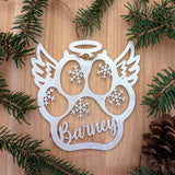 Memorial Pet Christmas Ornament | Angel Snowflake Paw Print Custom Christmas Ornament | Personalized Dog or Cat Gift | In remembrance of